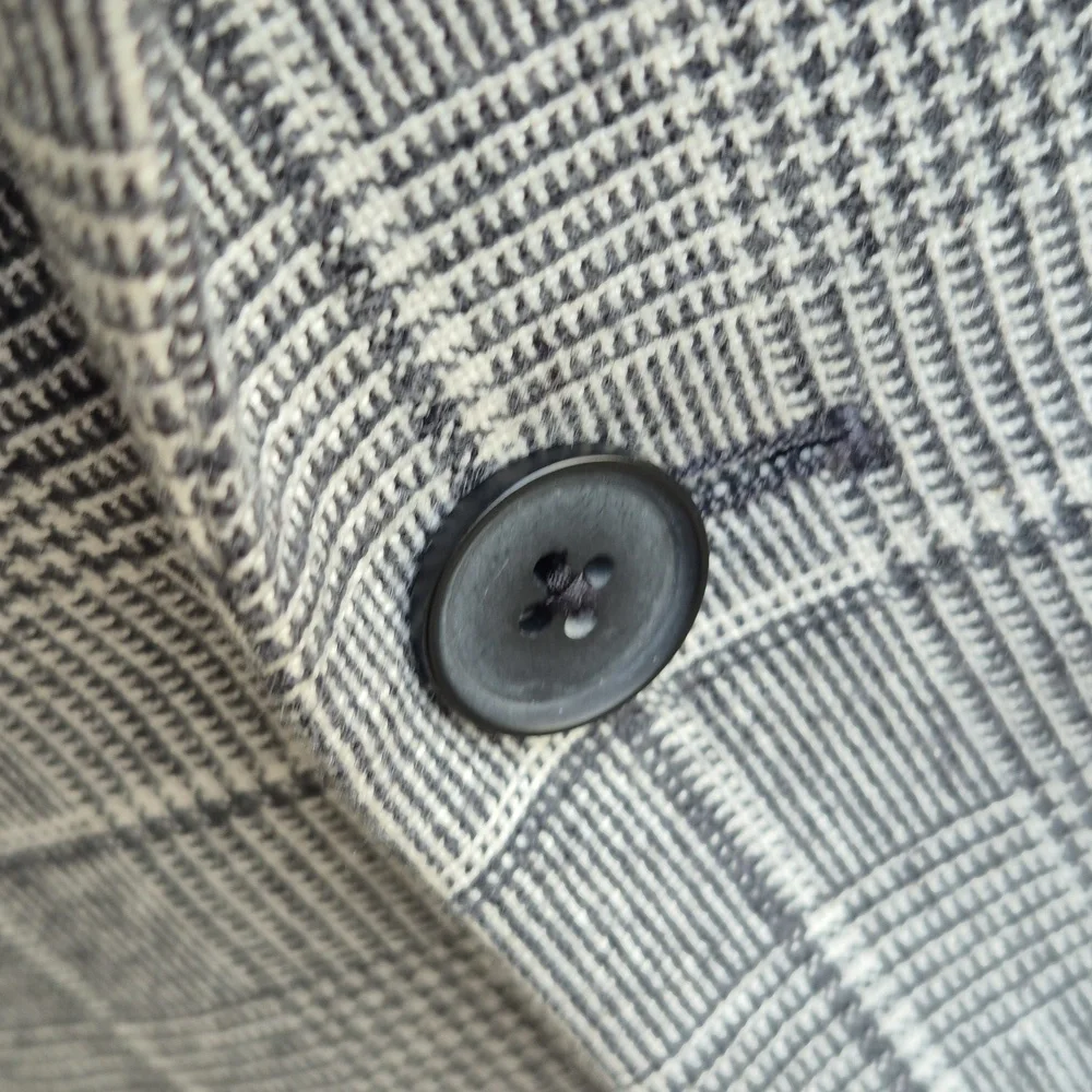 EXPRESS Grey White Plaid Wool Cotton Blend Sz 40 R Extra Slim‎ Mens Sport Coat